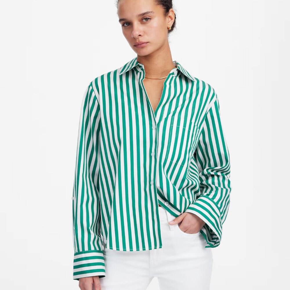 Madewell Easy Y-Neck Button-Up Shirt in Verdant Green XS